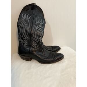 Nocona Boots Mens 11 B Leather Western Cowboy Black Embroidered USA